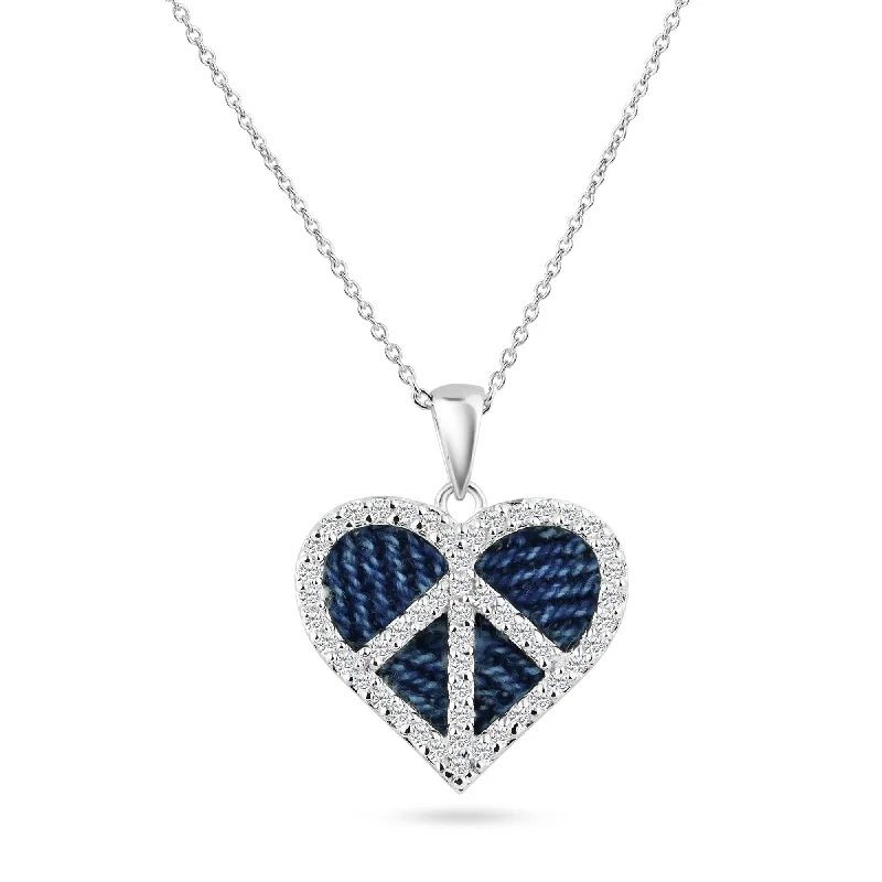 Birthday Jeans for Celebration -Clearance-Silver Rhodium  Plated Blue Jeans Clear CZ Heart Pendant Necklace - STP00722