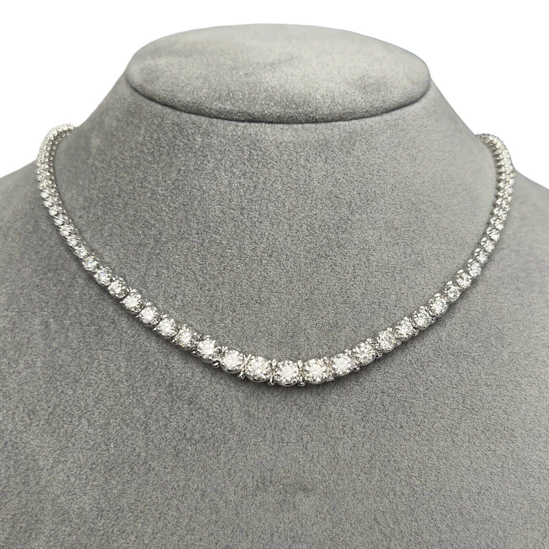 Necklaces and pendants with custom engravings for a personal, meaningful gift-18k White Gold Round Diamond Graduated Tennis Necklace 10.37ctw G SI1 16"