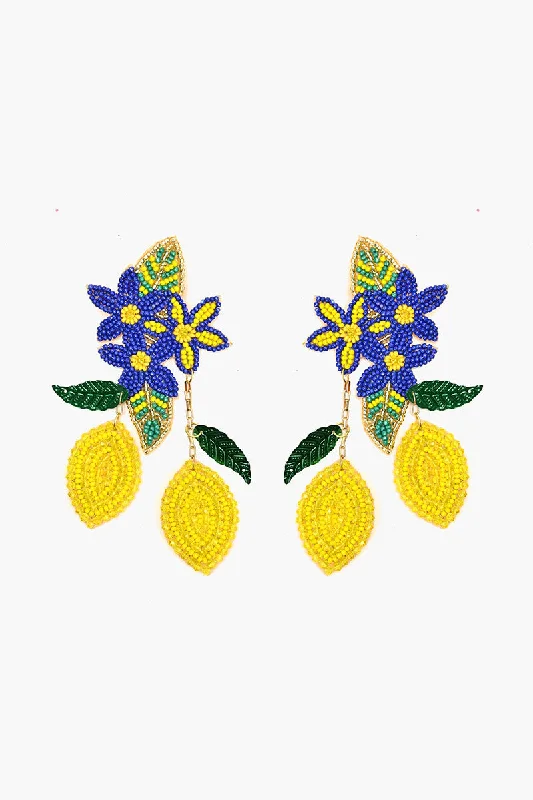 Studded Drop Earrings with Gemstones -Positano Lemon Beaded Long Earrings