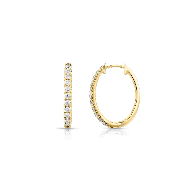 Drop Earrings for Valentine's Day -Sabel Collection Yellow Gold Diamond Oval Hoop Earrings