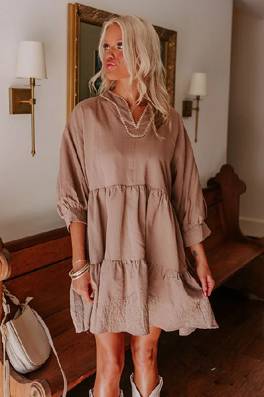 Plus size dresses featuring tie-dye patterns are quirky -Plus size dresses with a vintage look -Dreamy Moment Mini Dress in Mocha