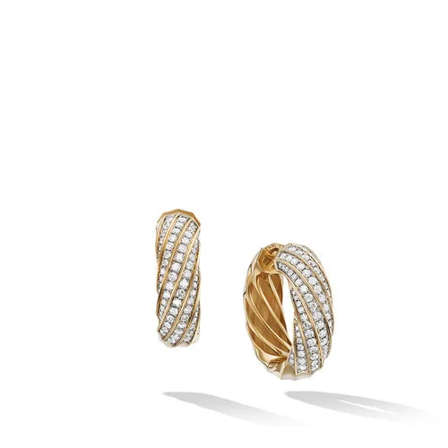 Oval Drop Earrings for Grace -Cable Edge Hoop Earrings in Recycled 18K Yellow Gold with Pavé Diamonds