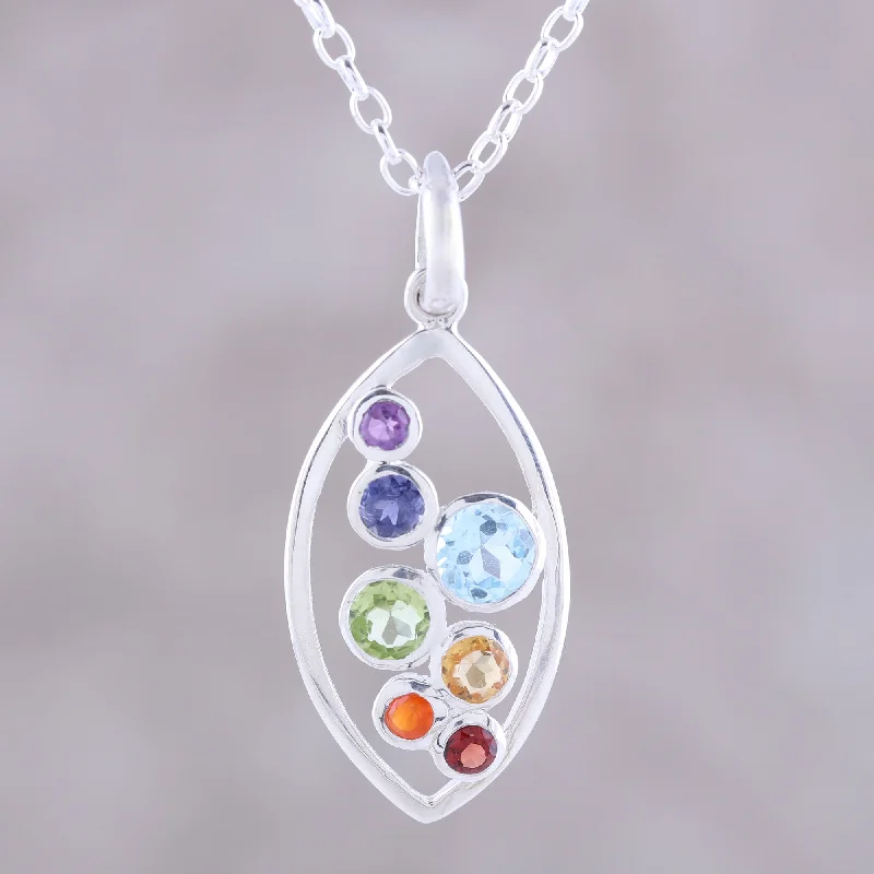 Stylish necklaces and pendants with diamonds for a glamorous and elegant look-Rainbow Within Multi-Gemstone and Sterling Silver Ellipse Pendant Necklace