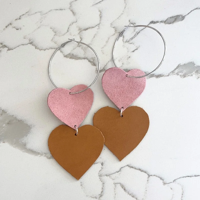 Large Drop Earrings for Statement -VE101 - Double Heart Earrings