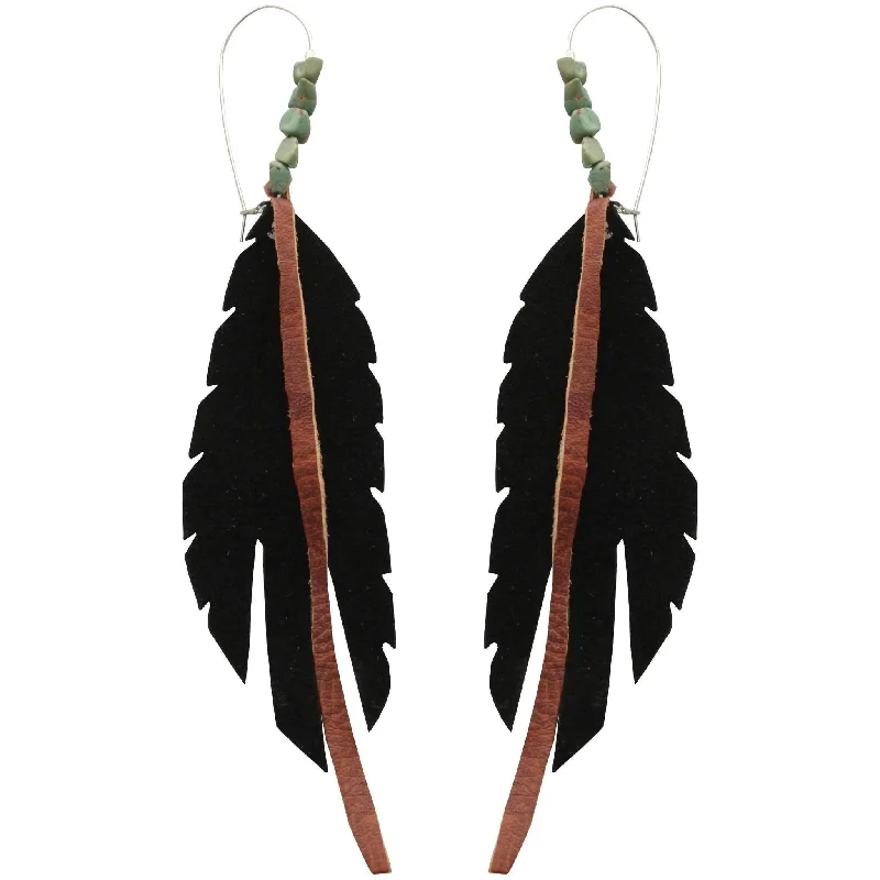 Animal Print Drop Earrings for Fun -J77 - Sterling Kidney Black Suede Feather Earrings