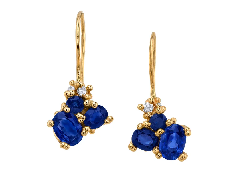 Diamond Drop Earrings for Luxury -Sapphire and Diamond Cluster Drop Earrings