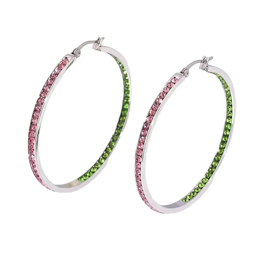 Indian Drop Earrings with Intricacy -Pink and Green Rhinestone Earrings