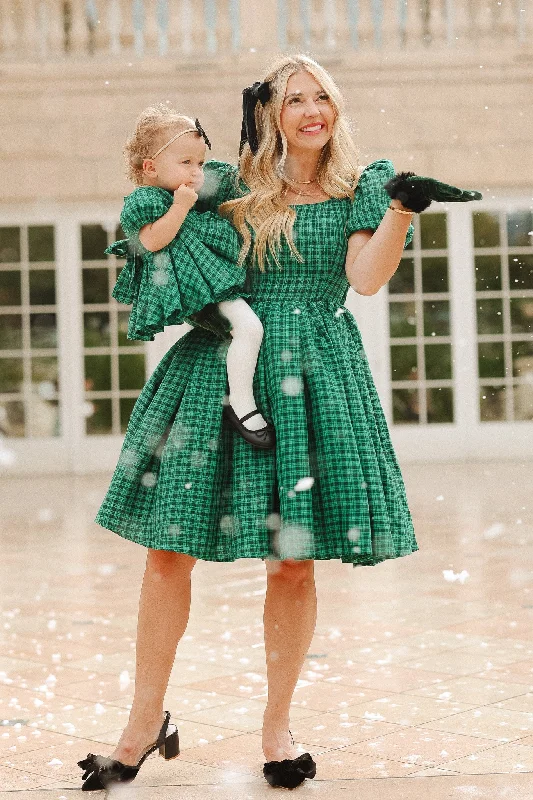 Plus size dresses featuring boho vibes are chic -Comfortable plus size dresses for busy moms -Cupcake Dress in Bright Green Plaid - FINAL SALE