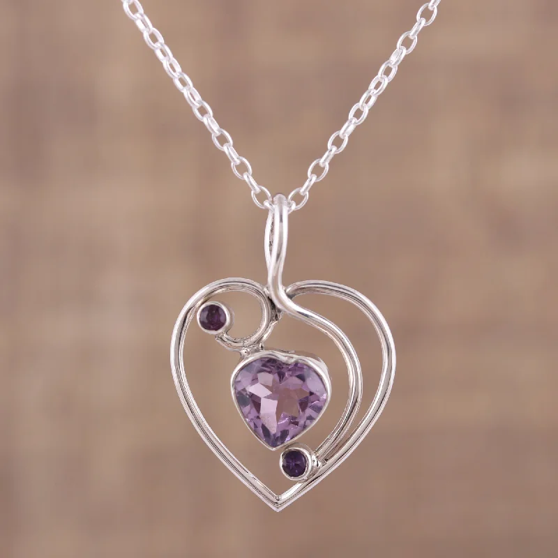 Beautiful necklaces and pendants with butterfly motifs for a whimsical style-Precious Heart Hand Crafted Amethyst and Sterling Silver Pendant Necklace