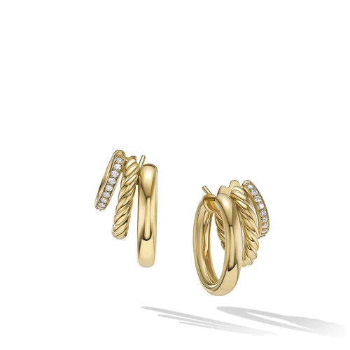 Clip On Drop Earrings for Non Pierced -DY Mercer Multi Hoop Earrings in 18K Yellow Gold with Pavé Diamonds