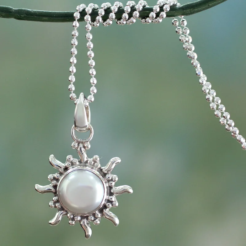 Best necklaces and pendants with crystal accents for a sparkling and elegant style-Quiet Sun Pearl Sterling Silver Necklace