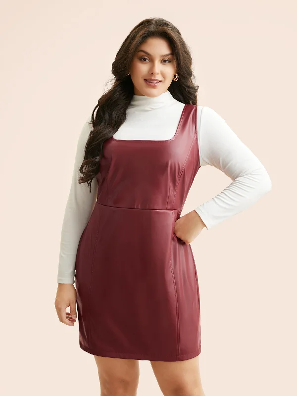 Plus size dresses for outdoor events stay comfy -Plus size dresses with a vintage look -Solid PU Leather Bodycon Dress