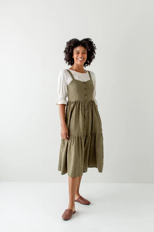 Plus size dresses featuring wrap styles are versatile -Stylish plus size dresses for date night -'Byrdie' Cotton Blend Pinafore Midi Dress