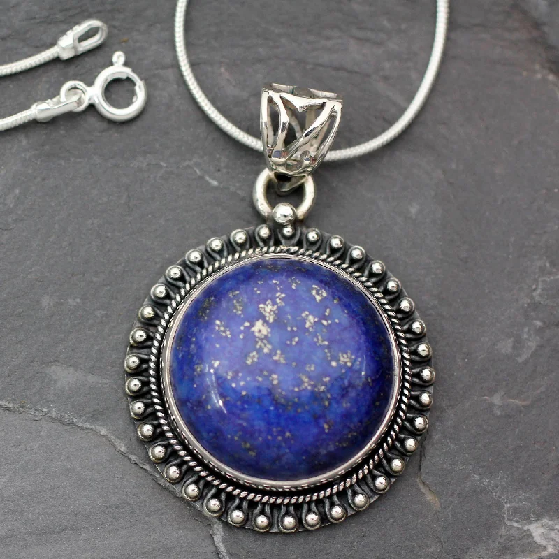 Best necklaces and pendants with floral designs for a feminine and elegant feel-Sky Over Varkala India Jewelry Sterling Silver and Lapis Lazuli Necklace