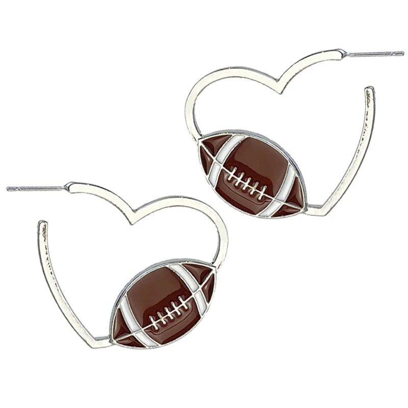 Oval Drop Earrings for Grace -Wholesale 2 Pairs/pack Rugby Themed Big Hoop Heart Earrings