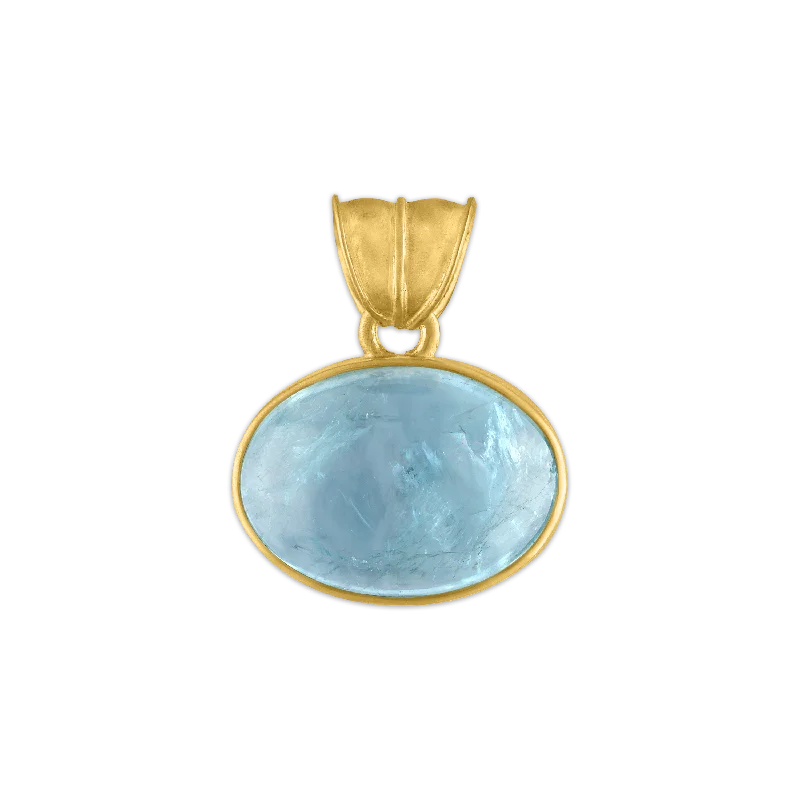 Best necklaces and pendants with seashell designs for a tropical, beachy vibe-Large Aquamarine Oval Pendant