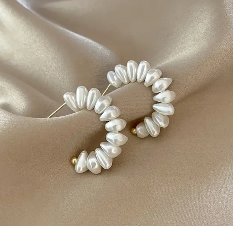 Drop Earrings with Vine Designs -Faux Pearl Hoop Earrings