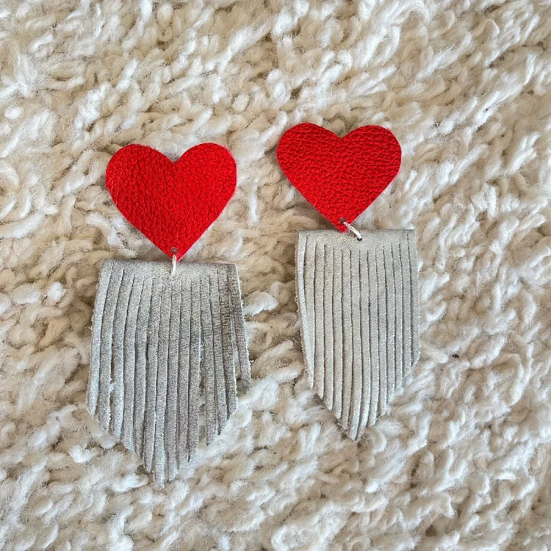 Drop Earrings with Star Motifs -VE107 - Red Heart and Fringe Earrings