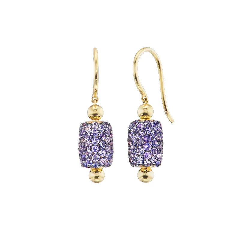 Drop Earrings for Beach Outfit -Barrel Drop Earrings - Purple Sapphire