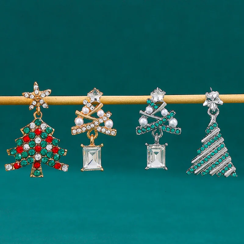 Adjustable Drop Earrings for Custom Fit -Wholesale Exaggerated Creative Diamond Christmas Tree Colored Diamond Earrings