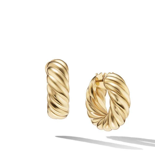 Tarnish Resistant Drop Earrings for Longevity -Sculpted Cable Hoop Earrings in 18K Yellow Gold