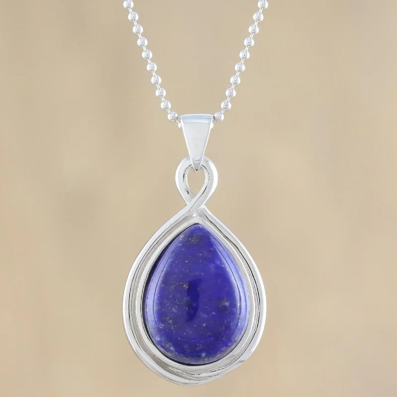 Beautiful necklaces and pendants with moonstone for an ethereal, mystical appearance-Glamorous Twist Drop-Shaped Lapis Lazuli Pendant Necklace from Thailand