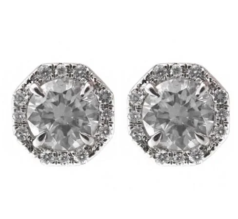 Drop Earrings for Bridesmaids Look -18K Diamond Octagon Halo Earrings