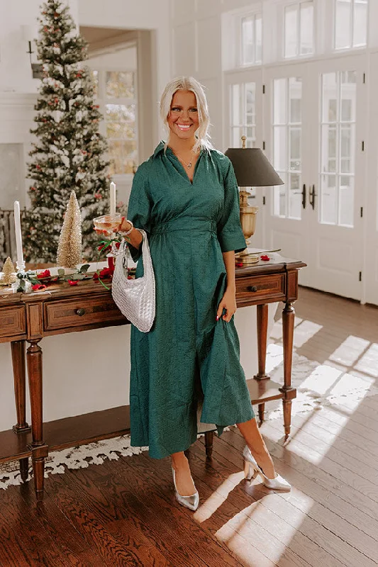 Plus size dresses featuring satin finishes feel smooth -Plus size dresses with satin finish for a luxurious look -Fate Would Have It Midi in Hunter Green