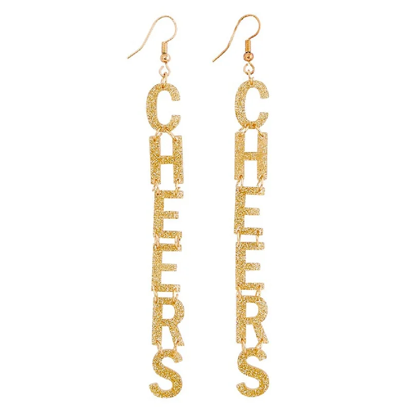 Drop Earrings with Crown Designs -Glittery Cheers Letter Hook Earrings | Dangle Acrylic Novelty Jewelry