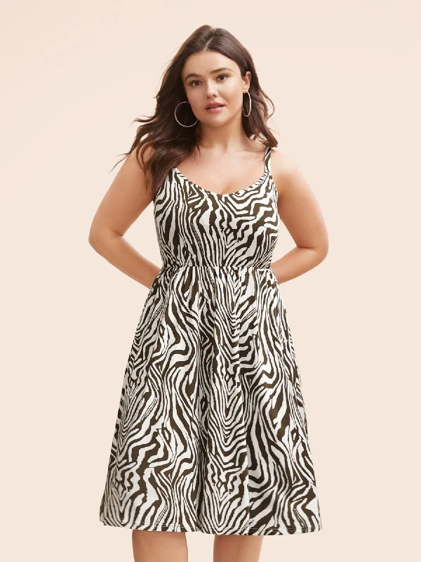 Plus size dresses featuring satin finishes feel smooth -Plus size dresses with satin finish for a luxurious look -Zebra Print Midi Cami Dress