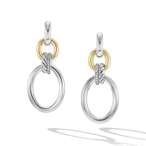 Magnetic Closure Drop Earrings for Easy -DY Mercer Circular Drop Earrings in Sterling Silver with 18K Yellow Gold and Pavé Diamonds