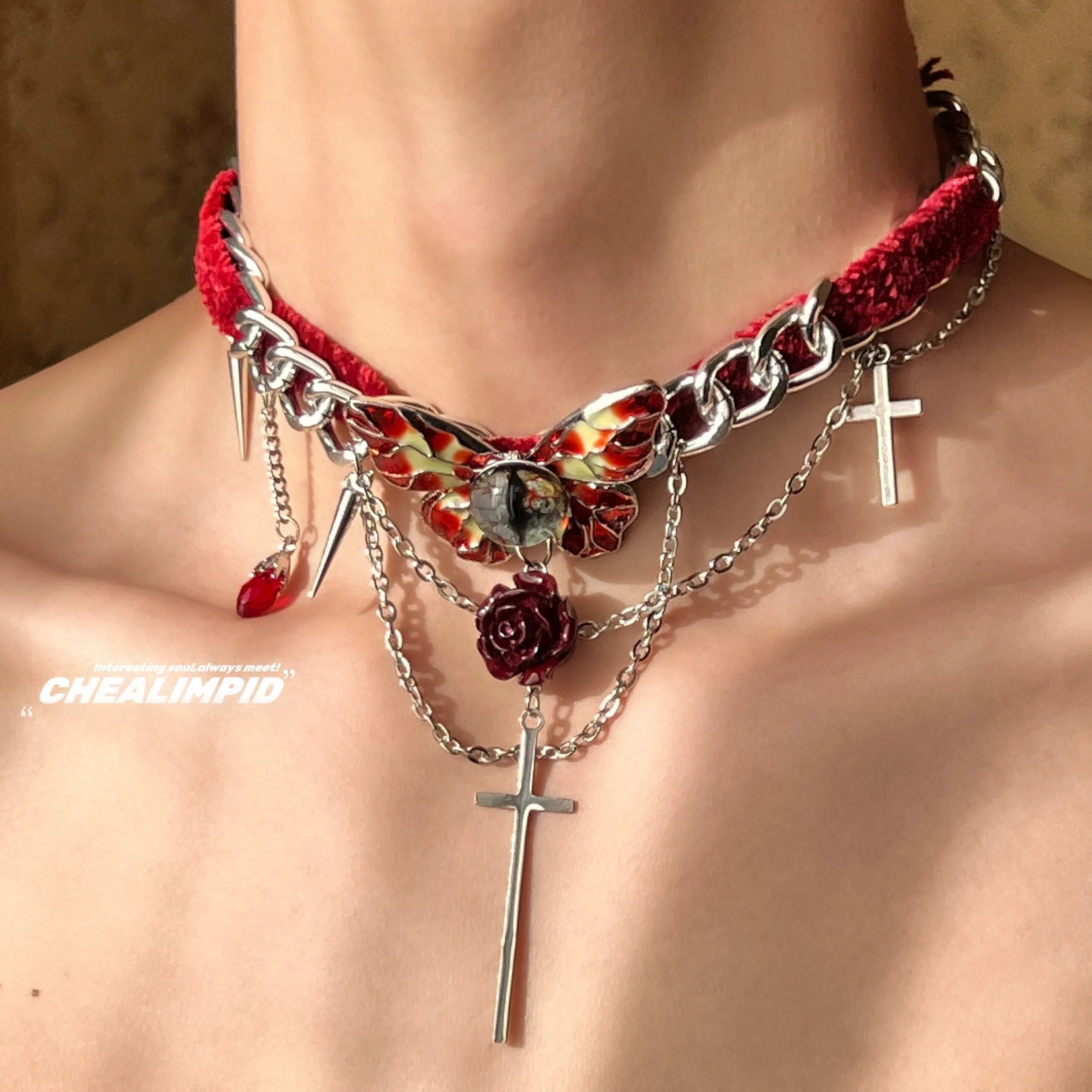 Best necklaces and pendants with sterling silver for an affordable yet stylish choice-Butterfly Cross Choker Necklace