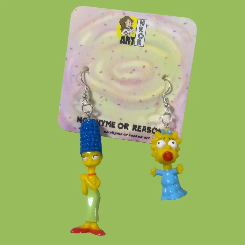 Drop Earrings for Engagement Party -The Simpsons: Marge and Maggie Earrings | Dangle Fashion Jewelry