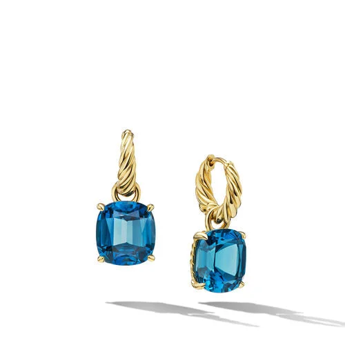 Drop Earrings with Debossed Designs -Marbella Drop Earrings in 18K Yellow Gold with Hampton Blue Topaz, 25mm