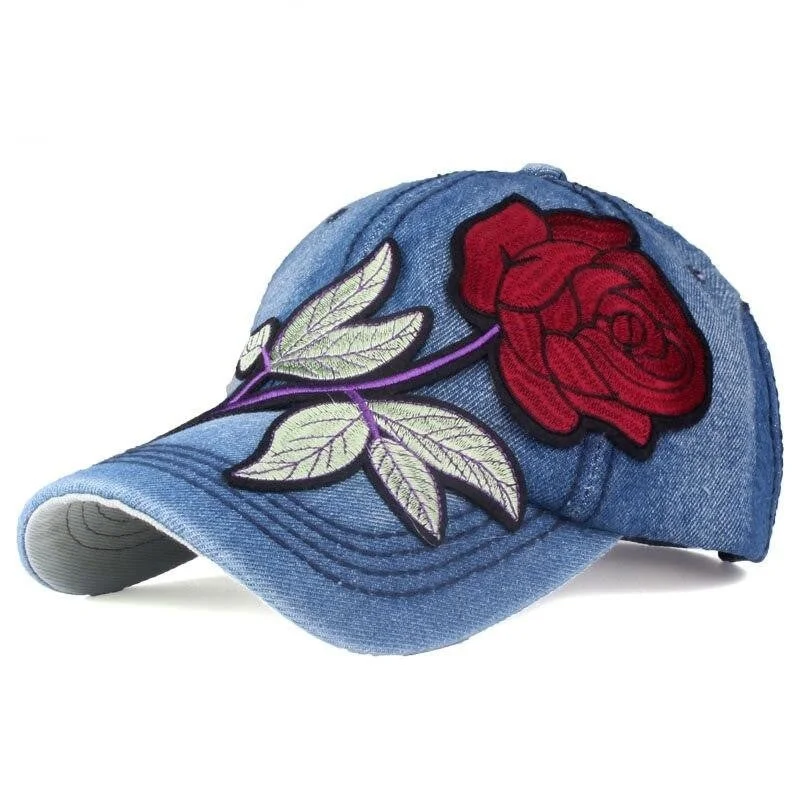 Christmas Jeans for Seasonal -Summer Denim Jeans Red Rose Casual Snapback Baseball Cap for Women