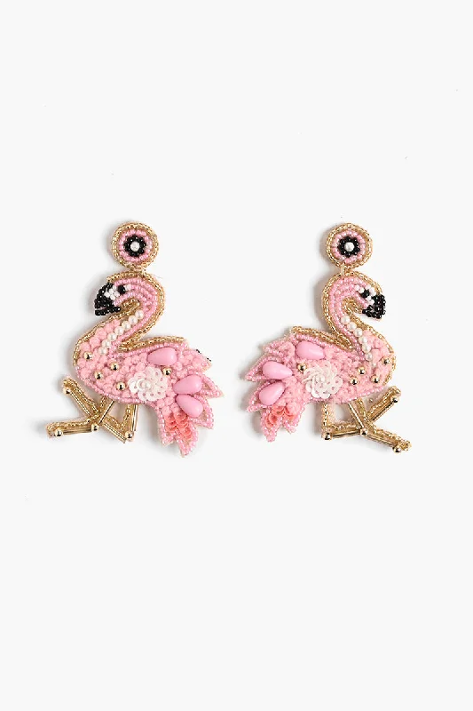 Crystal and Pearl Drop Earrings for Glamour -Flamingo Beaded Earrings