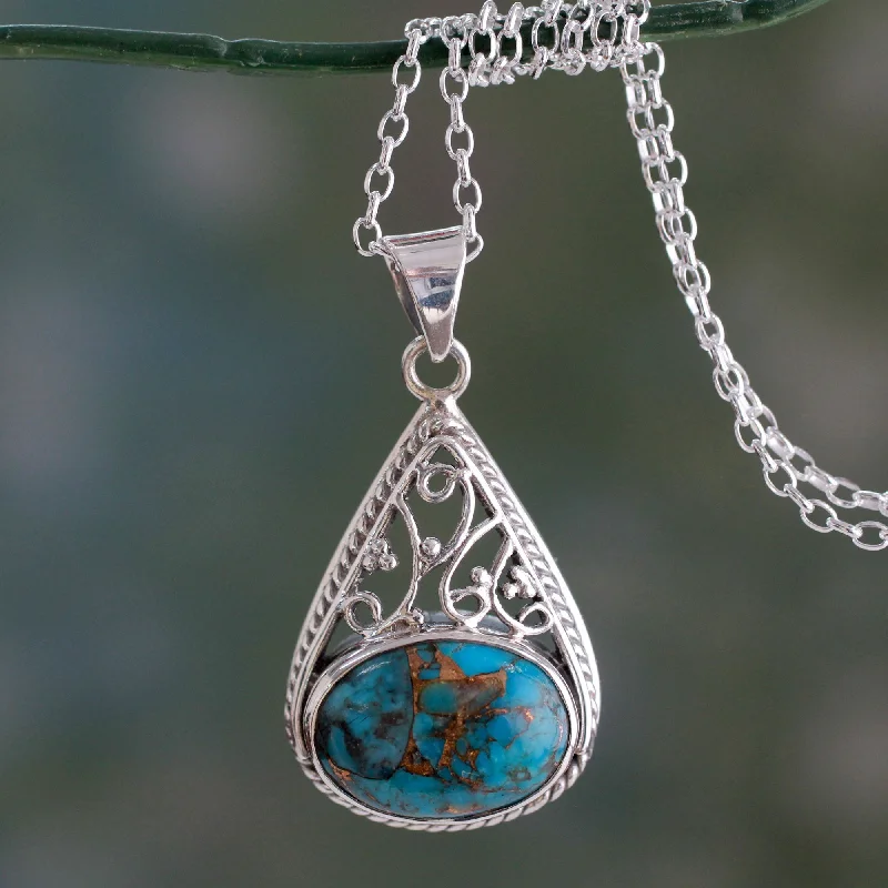 Necklaces and pendants with diamond pendants for a luxurious sparkling effect-Divine Sky Sterling Silver and Composite Turquoise Pendant Necklace