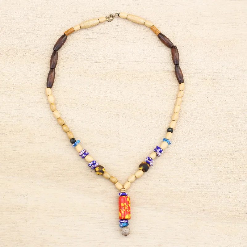 Best necklaces and pendants with butterfly wings for a delicate, graceful style-Realm of Beauty Wood and Colorful Recycled Glass Beaded Y-Necklace