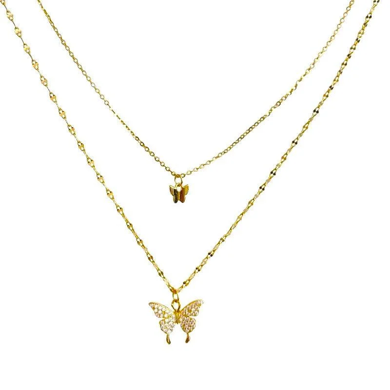 Best necklaces and pendants with silver chains for a sleek, timeless look-Fluttering Elegance Butterfly Two Layer Necklace