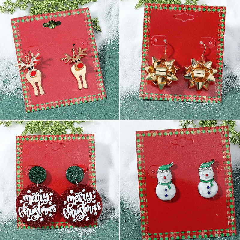 Lightweight Drop Earrings for All Day -Wholesale Christmas Fashion Cute Alloy Oil Dripping Elk Snowflake Earrings