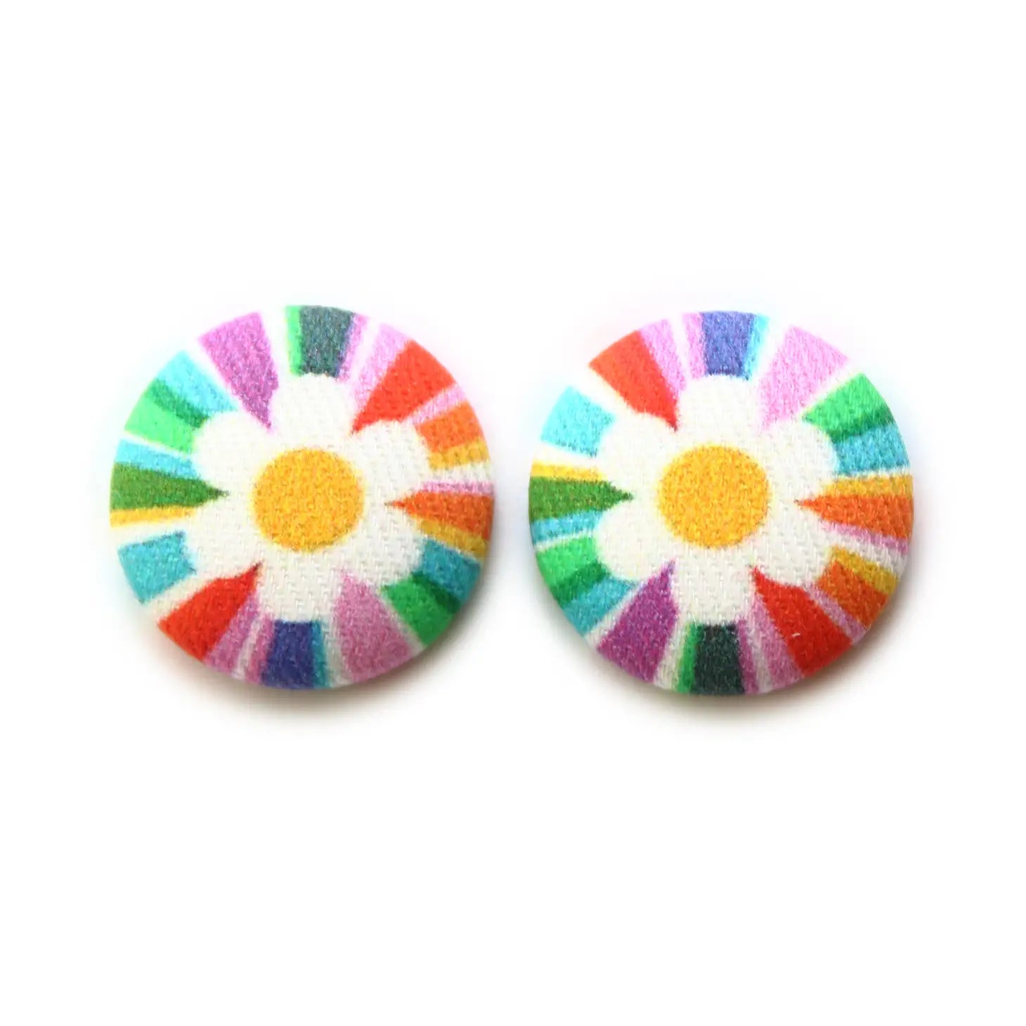 Drop Earrings with Knot Designs -Kaleidoscope Daisies Fabric Button Earrings | Bold 7/8" Style | Handmade in the US