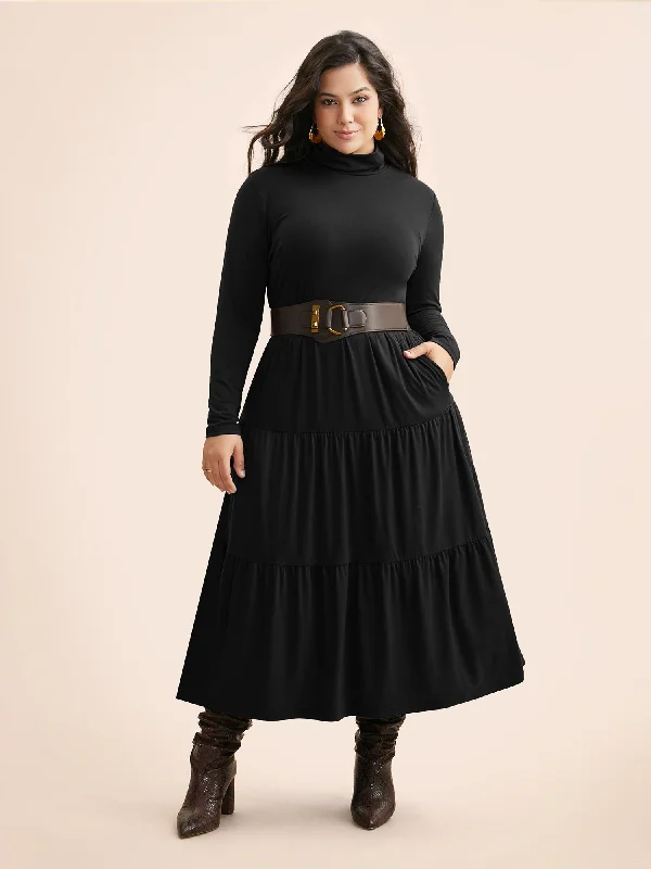 Plus size dresses for work stay professional always -Plus size dresses for a casual brunch -Supersoft Essentials Funnel Neck Tiered Midi Dress