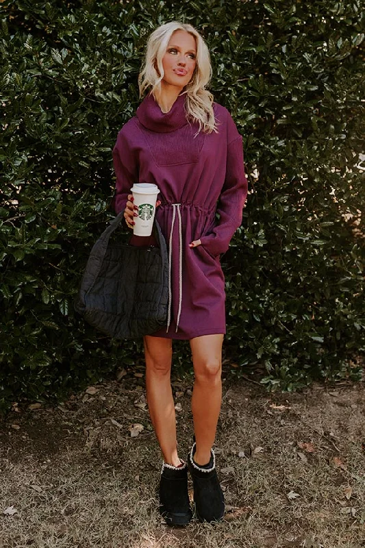 Plus size dresses with supportive fits lift spirits -Plus size dresses for a fashionable fall outfit -Coffee Shop Cutie Drawstring Mini Dress in Royal Plum