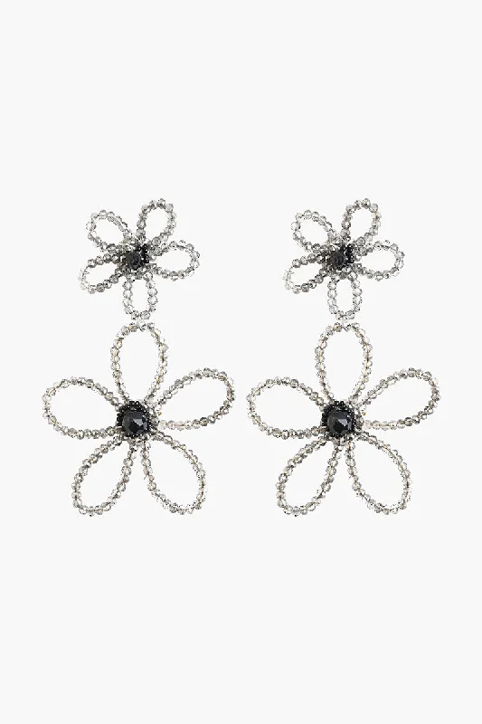 Drop Earrings for Fitness Activities -Silver Beaded Floral Drop Earrings