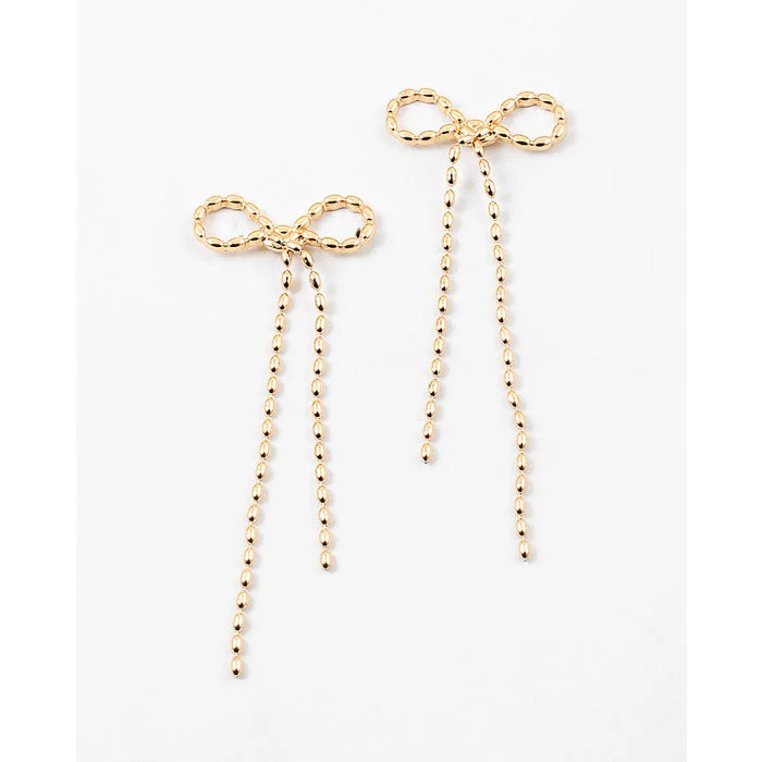 Retro Drop Earrings for Nostalgia -Ball Bead Bow Earrings