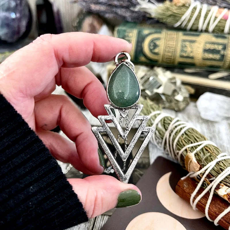 Best necklaces and pendants with intertwined designs for a symbol of unity-Moss & Moon Collection - Green Aventurine Statement Necklace set in Fine Silver /