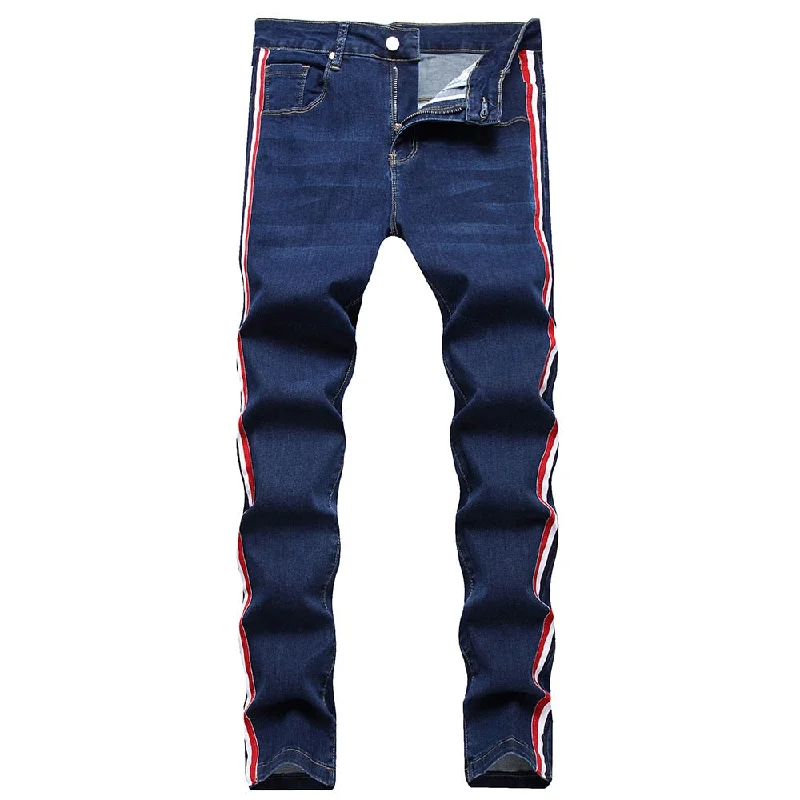 Hunting Jeans for Woods -Men's Plus Large Size Side Stripe Stretch Denim Jeans Slim Straight Pants