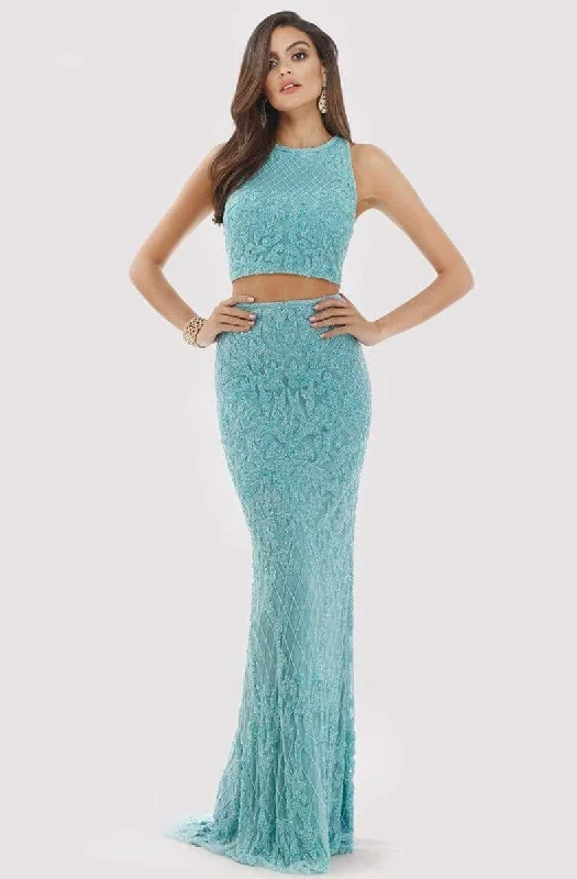 Plus size dresses with V-necks elongate figures -Plus size dresses with a bow tie for a cute touch -Lara Dresses - 29573 Two Piece Jewel Evening Gown