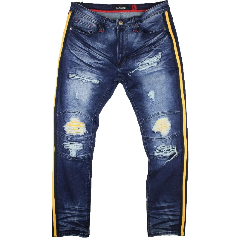 Metal Button Jeans for Classic -M1769 Makobi Cameo Denim Jeans - Dark Wash