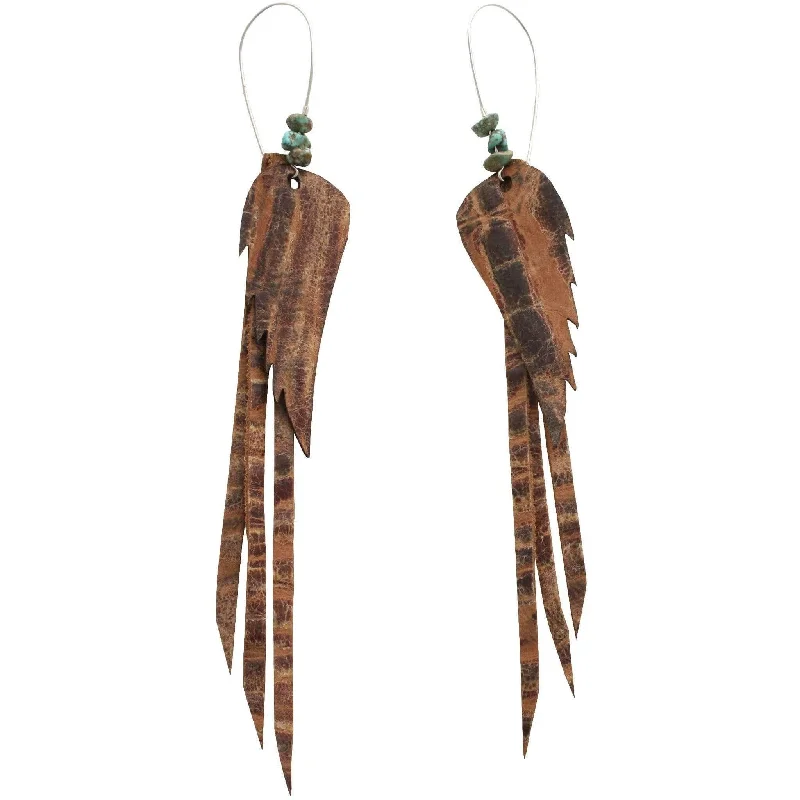 Bohemian Drop Earrings with Tassels -J75 - Sterling Kidney Oak Tan Leather Earrings